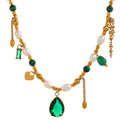 Isalene  Necklaces Emerald Green Emerald Charm Pearl Necklace