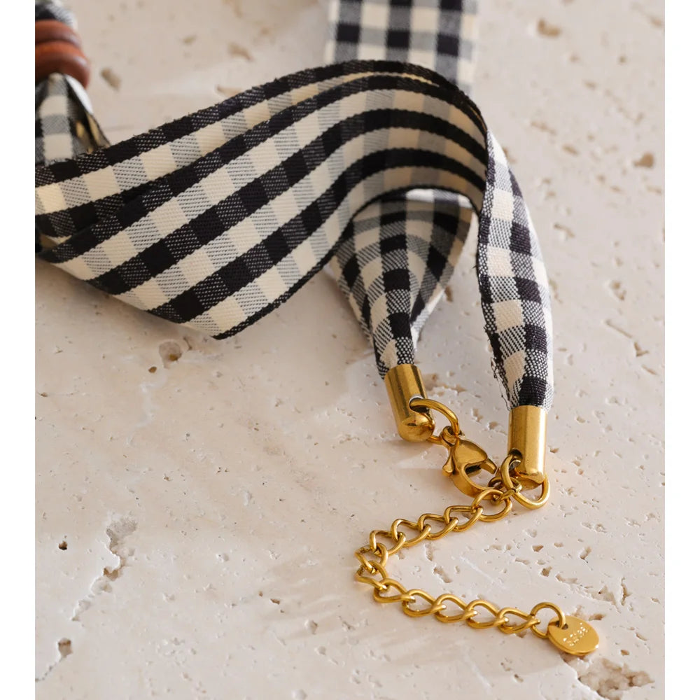 Isalene  Necklaces Gold / Adjustable chain fit — one size Valencia Gingham Charm Scarf Necklace