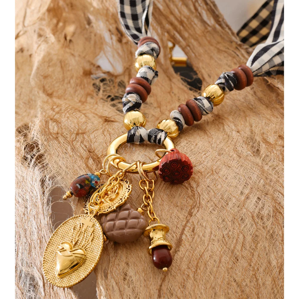 Isalene  Necklaces Gold / Adjustable chain fit — one size Valencia Gingham Charm Scarf Necklace