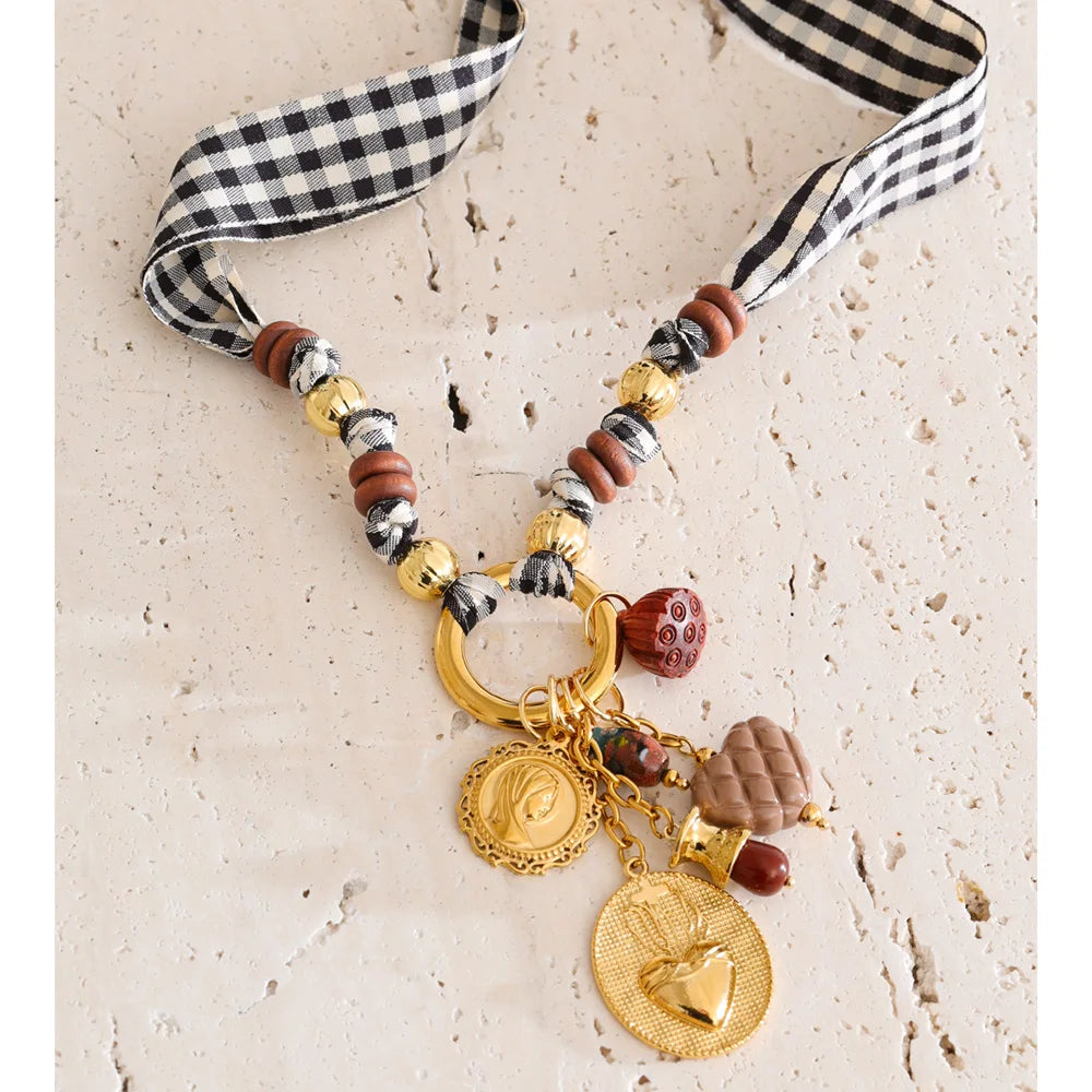 Isalene  Necklaces Gold / Adjustable chain fit — one size Valencia Gingham Charm Scarf Necklace