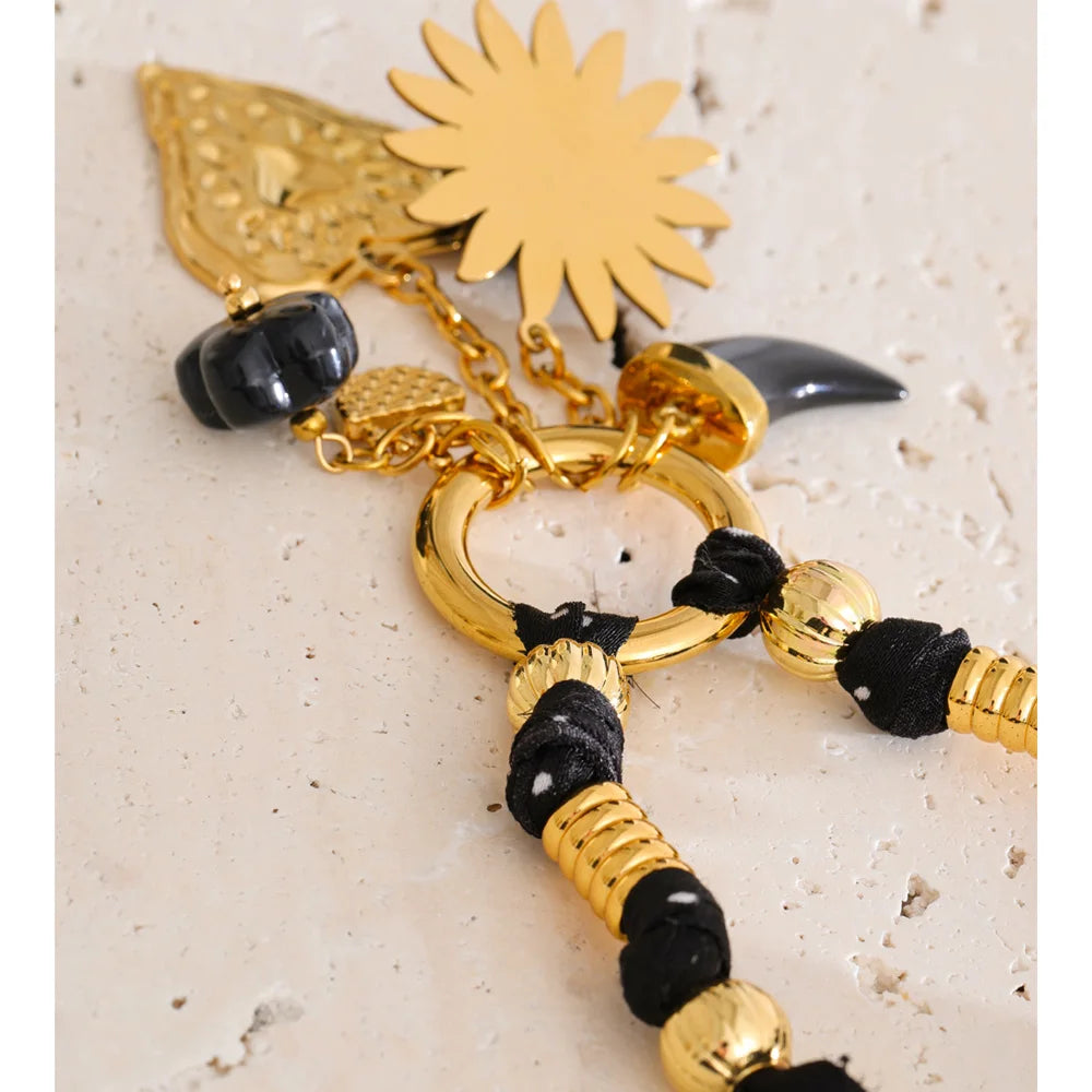 Isalene  Necklaces Gold / Adjustable fit — one size Noir Charm Scarf Necklace