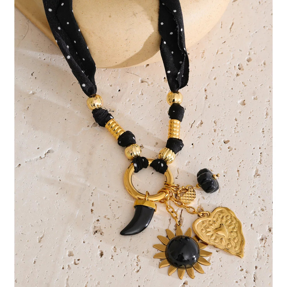 Isalene  Necklaces Gold / Adjustable fit — one size Noir Charm Scarf Necklace