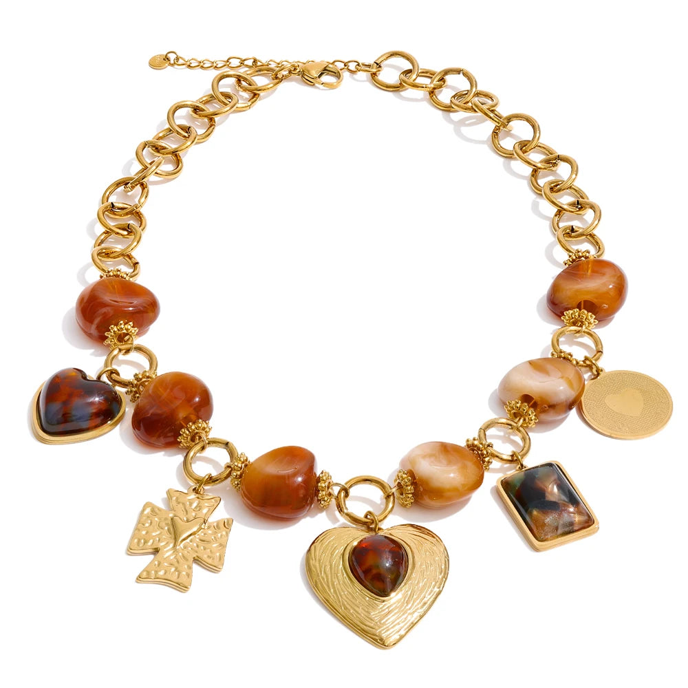 Isalene  Necklaces Gold Amor Charm Chain Necklace