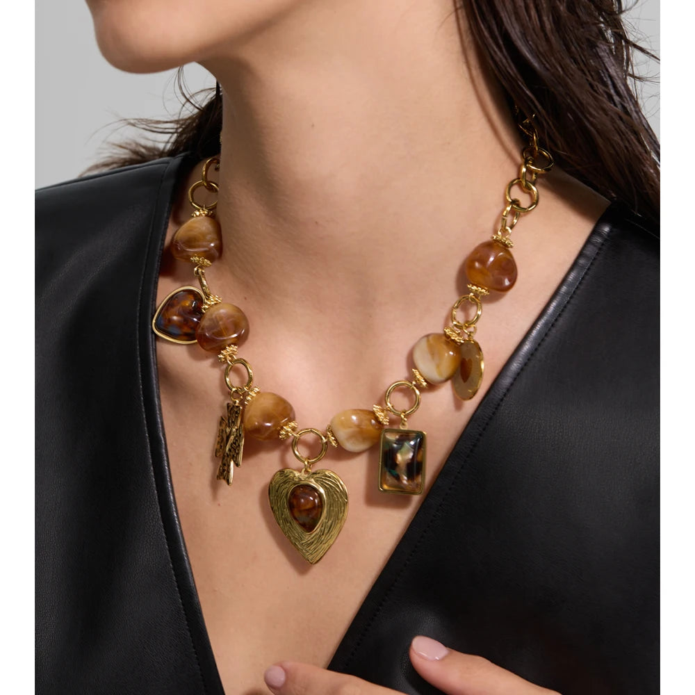 Isalene  Necklaces Gold Amor Charm Chain Necklace