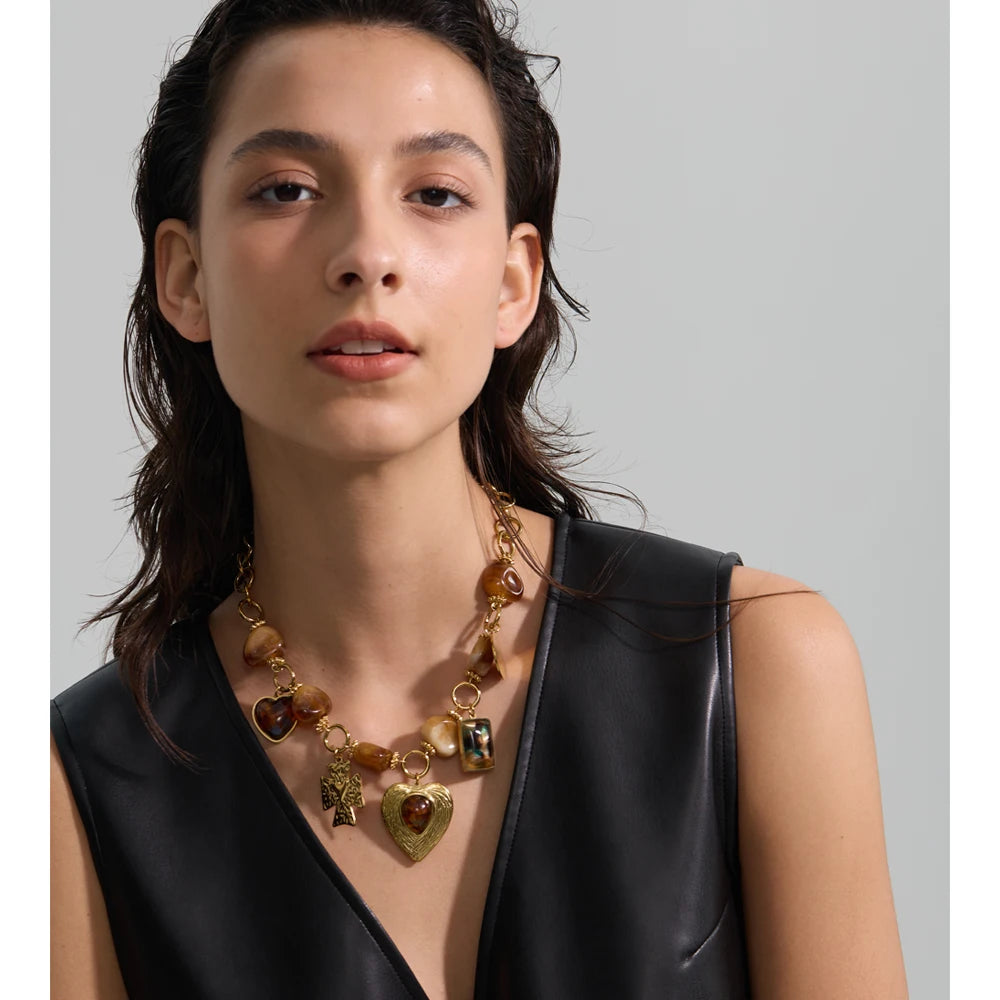 Isalene  Necklaces Gold Amor Charm Chain Necklace