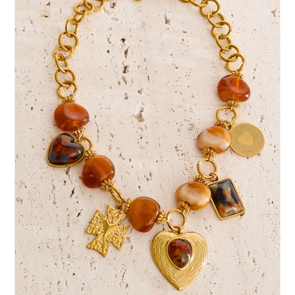 Isalene  Necklaces Gold Amor Charm Chain Necklace