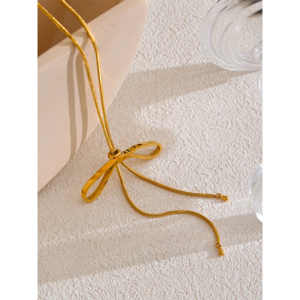 Isalene  Necklaces Gold Arlette Bow Necklace