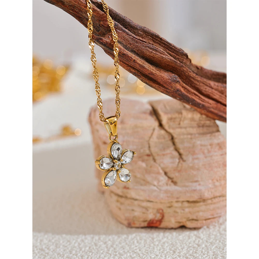 Isalene  Necklaces Gold Aurora Crystal Blossom Necklace