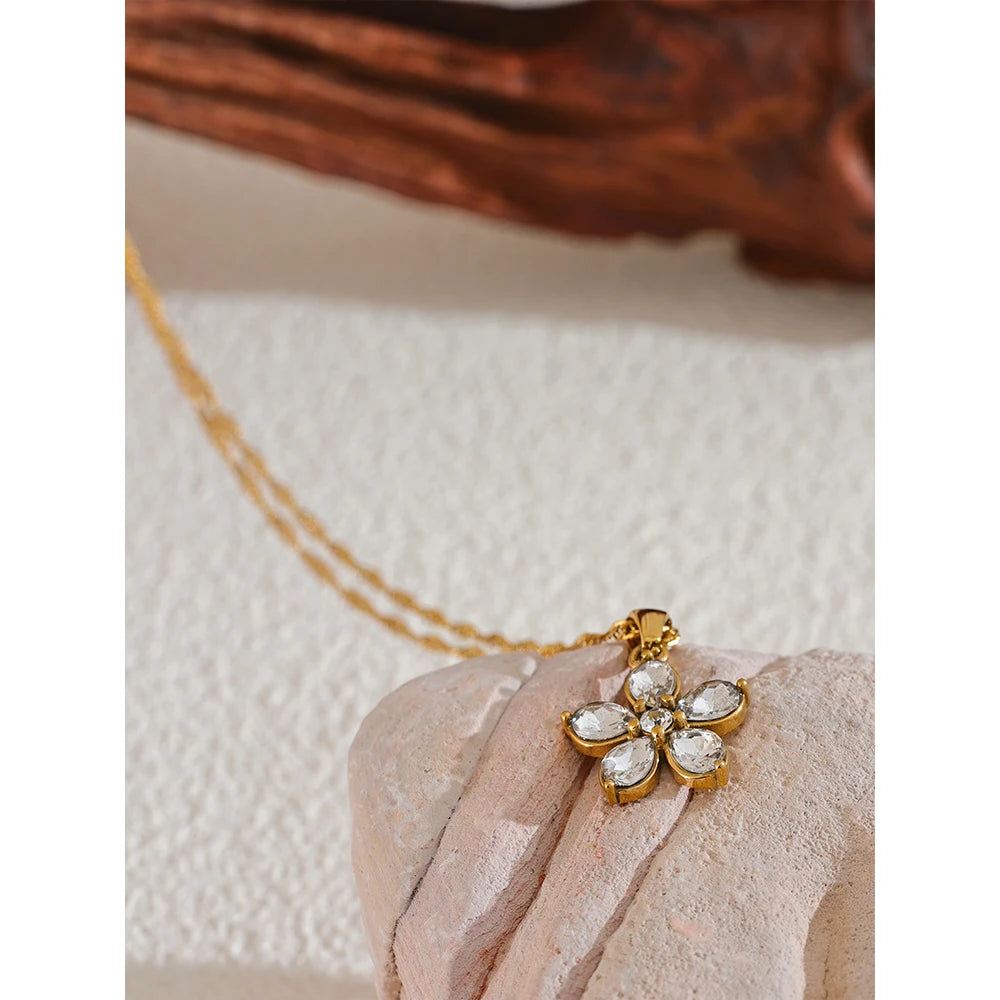 Isalene  Necklaces Gold Aurora Crystal Blossom Necklace