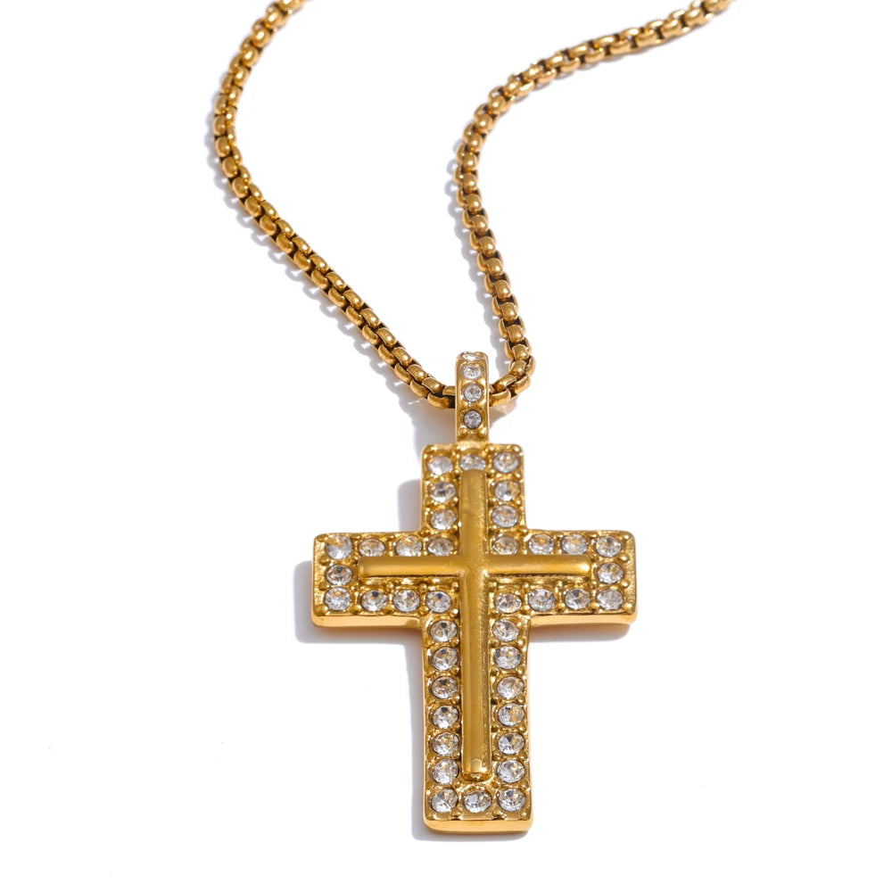 Isalene  Necklaces Gold Aurora Crystal Cross Necklace