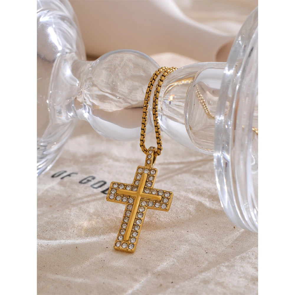 Isalene  Necklaces Gold Aurora Crystal Cross Necklace