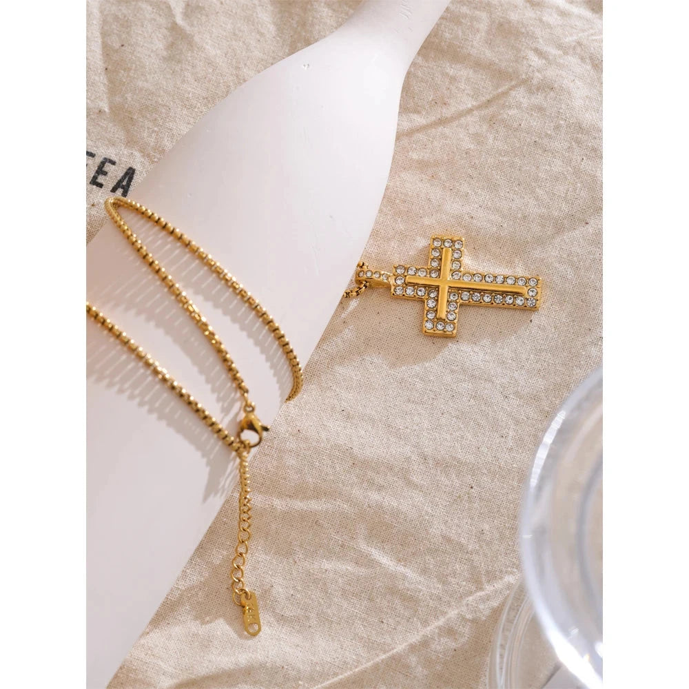 Isalene  Necklaces Gold Aurora Crystal Cross Necklace