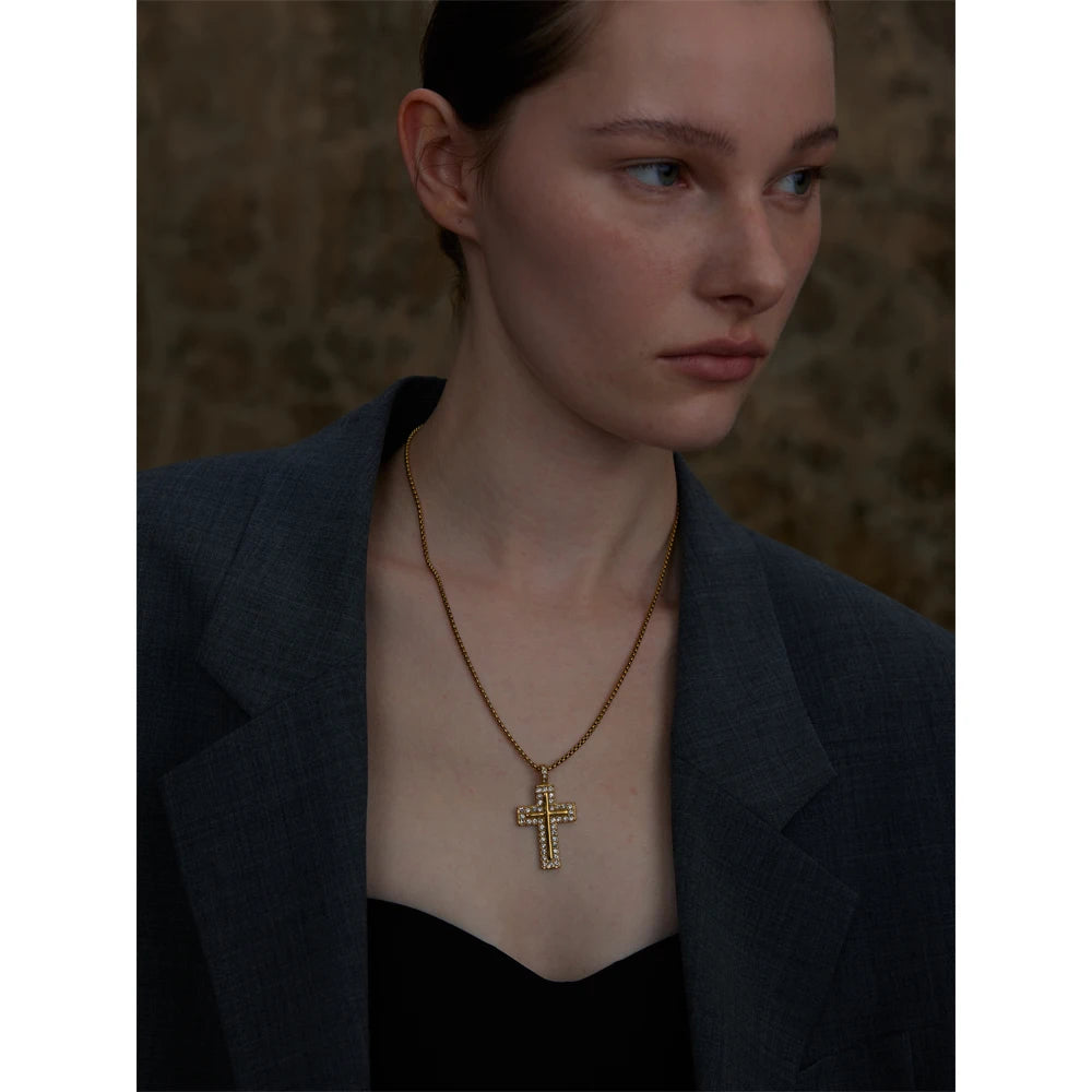 Isalene  Necklaces Gold Aurora Crystal Cross Necklace