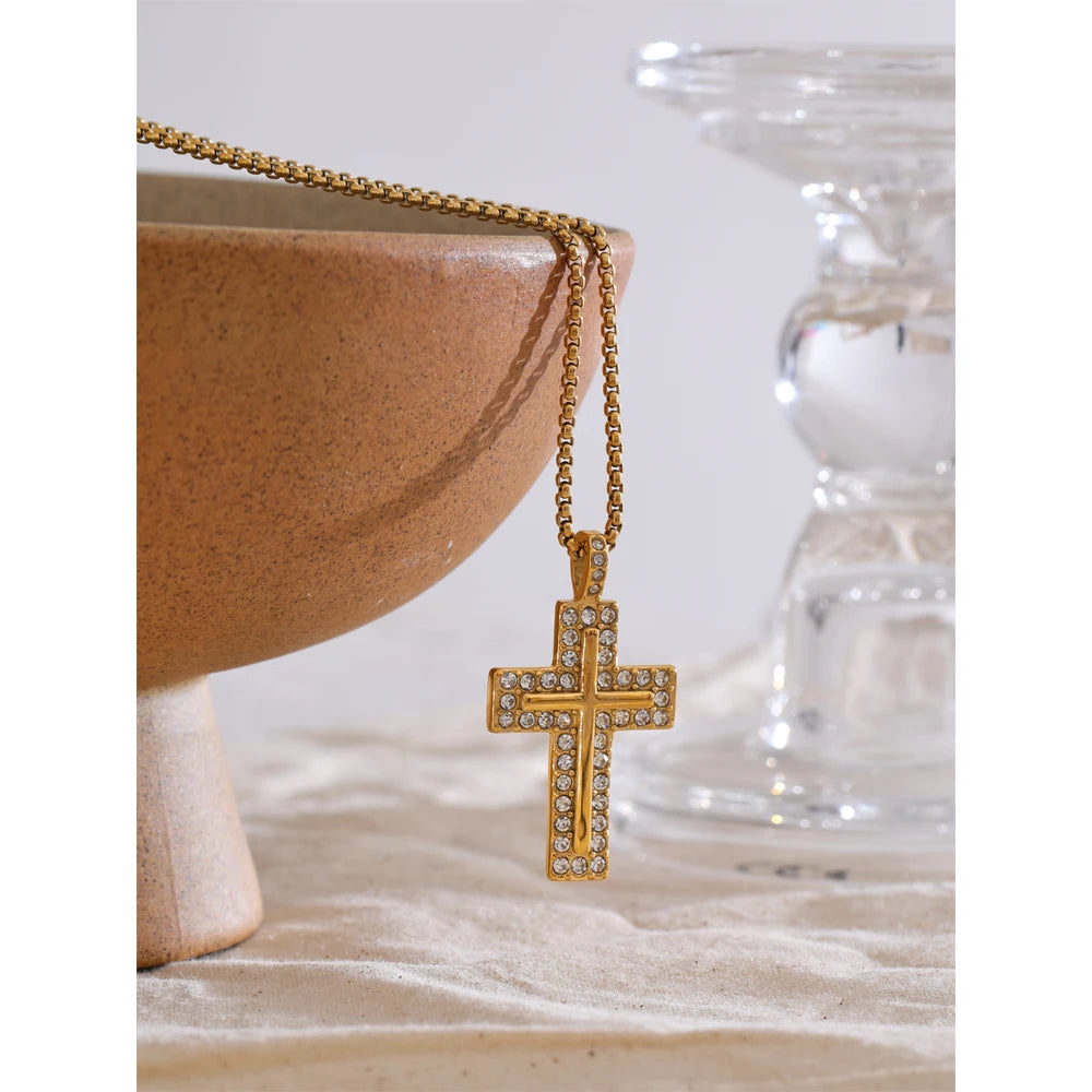 Isalene  Necklaces Gold Aurora Crystal Cross Necklace