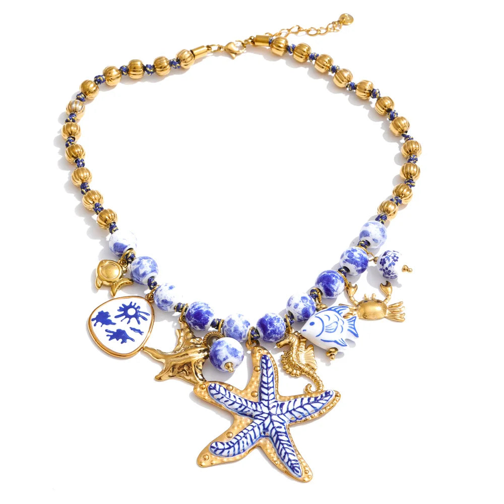 Isalene  Necklaces Gold Azure Coast Charm Necklace