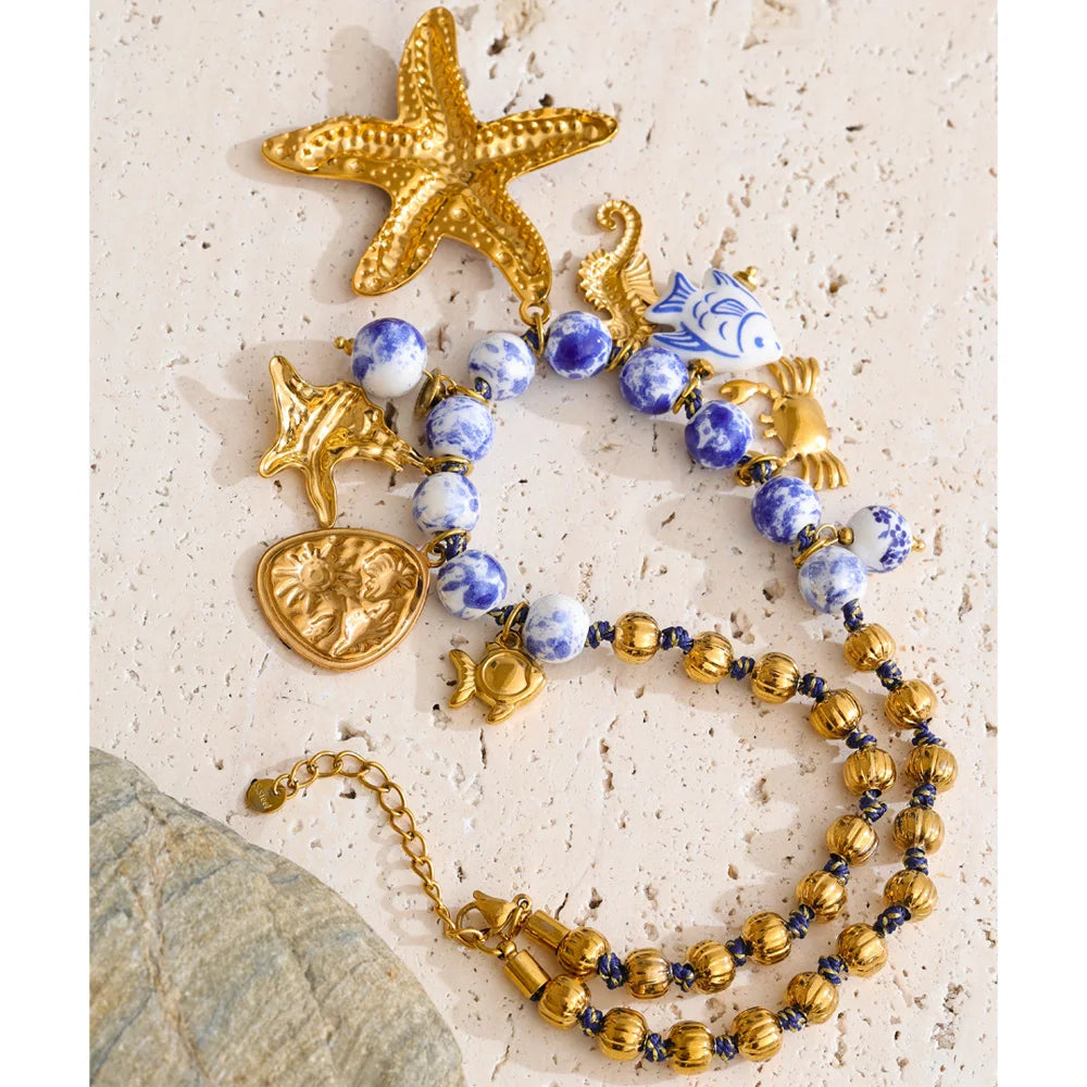 Isalene  Necklaces Gold Azure Coast Charm Necklace