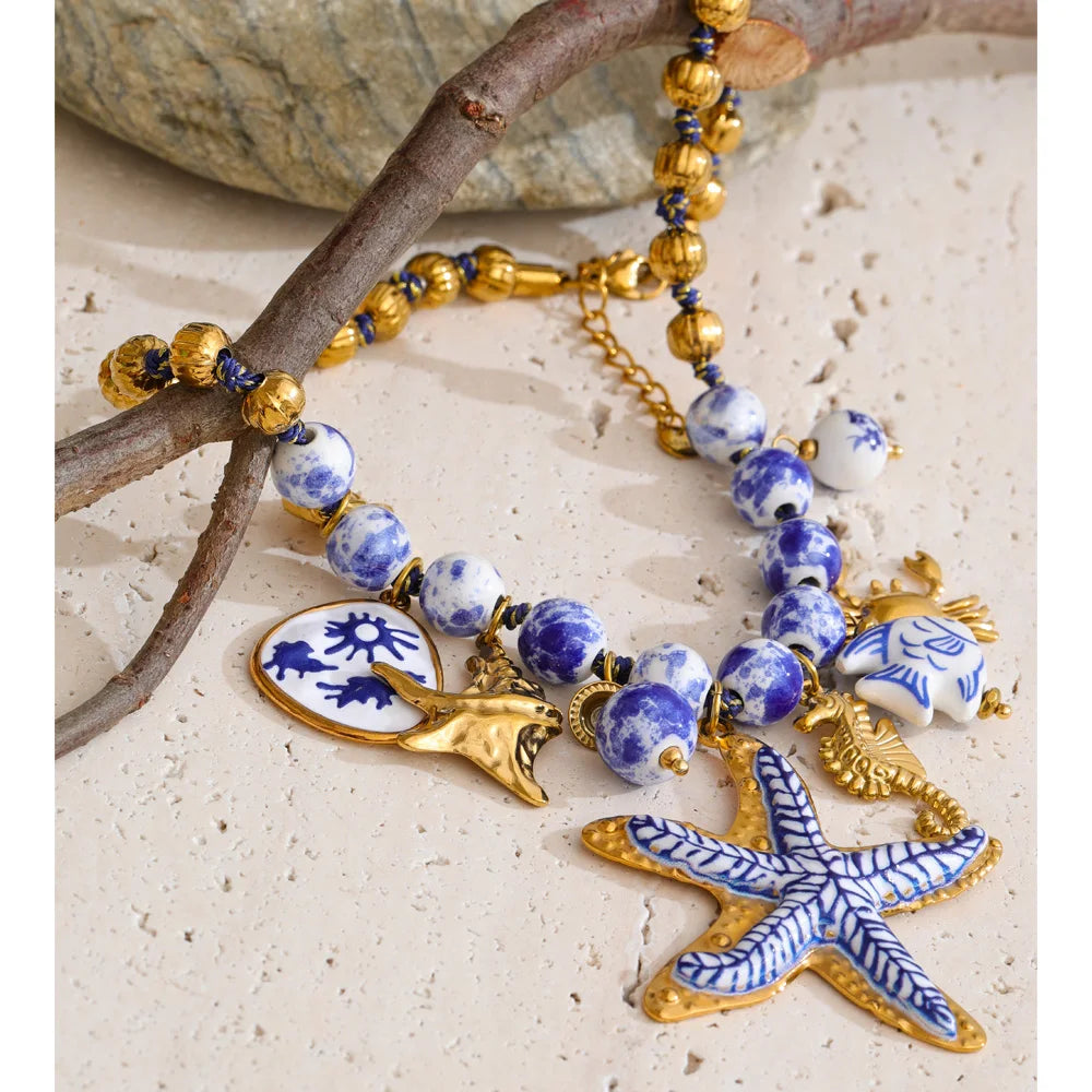 Isalene  Necklaces Gold Azure Coast Charm Necklace