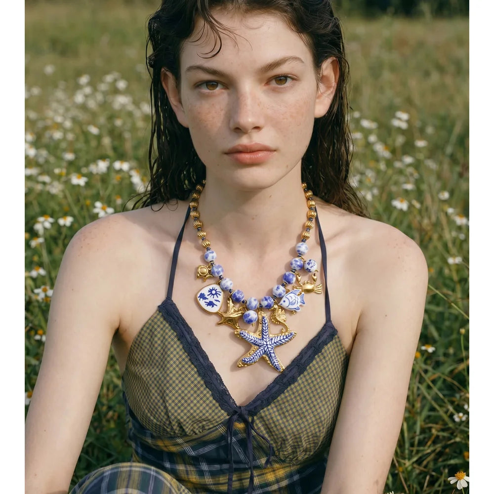 Isalene  Necklaces Gold Azure Coast Charm Necklace