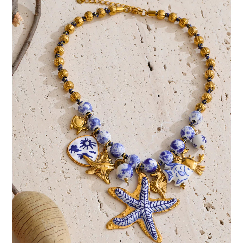 Isalene  Necklaces Gold Azure Coast Charm Necklace