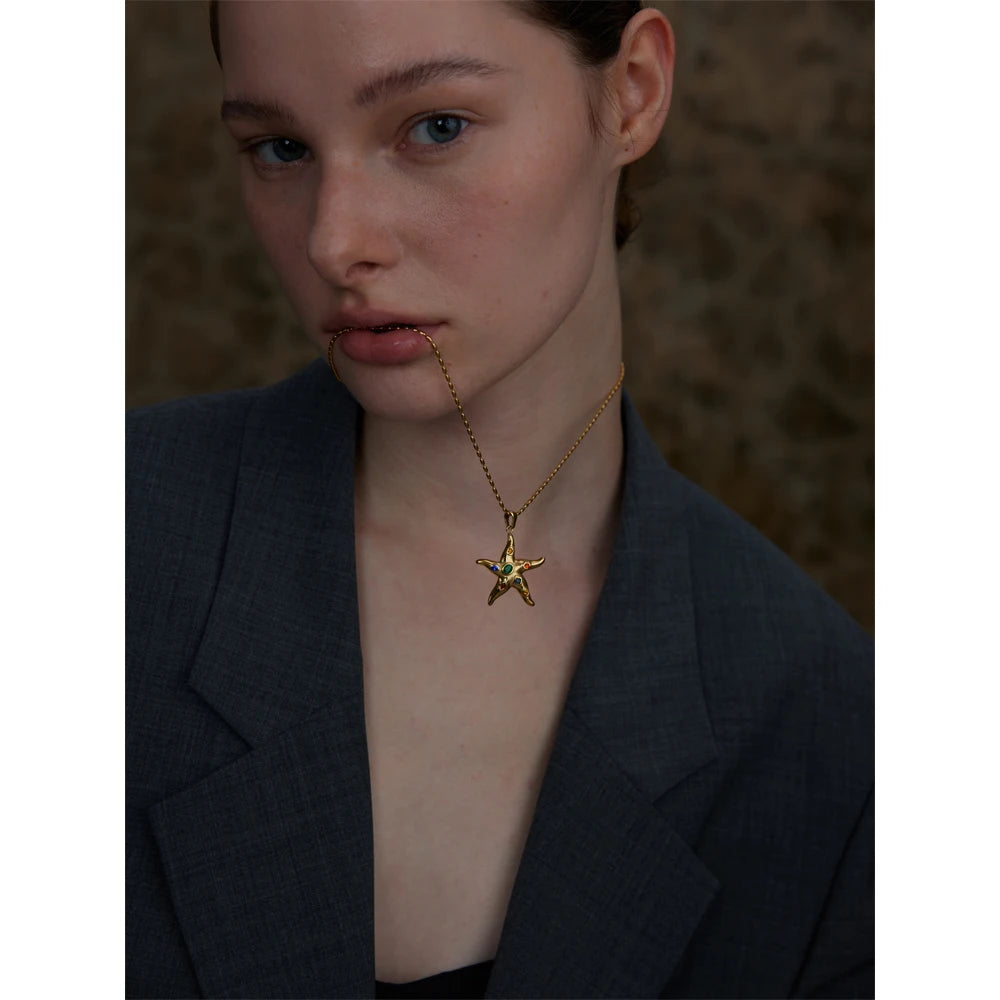 Isalene  Necklaces Gold Azure Starfish Pendant Necklace