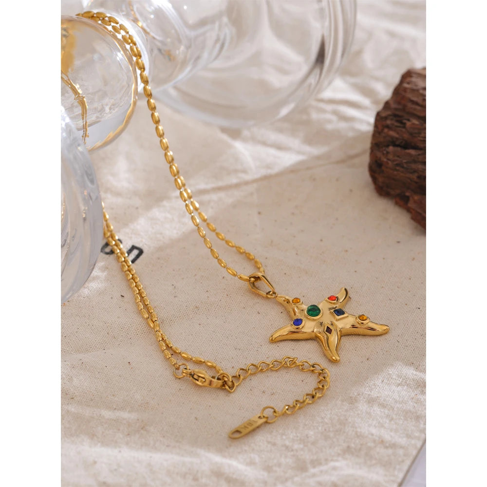Isalene  Necklaces Gold Azure Starfish Pendant Necklace