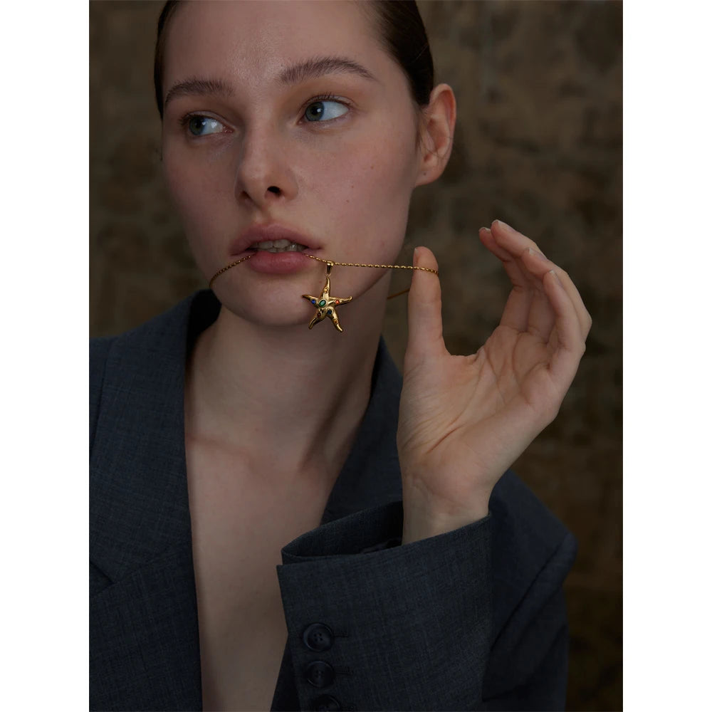 Isalene  Necklaces Gold Azure Starfish Pendant Necklace