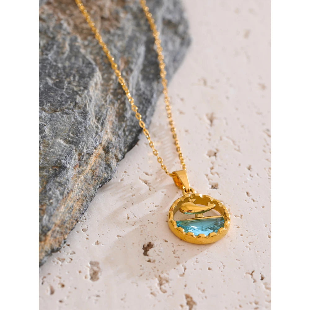 Isalene  Necklaces Gold Azure Whale Pendant Necklace