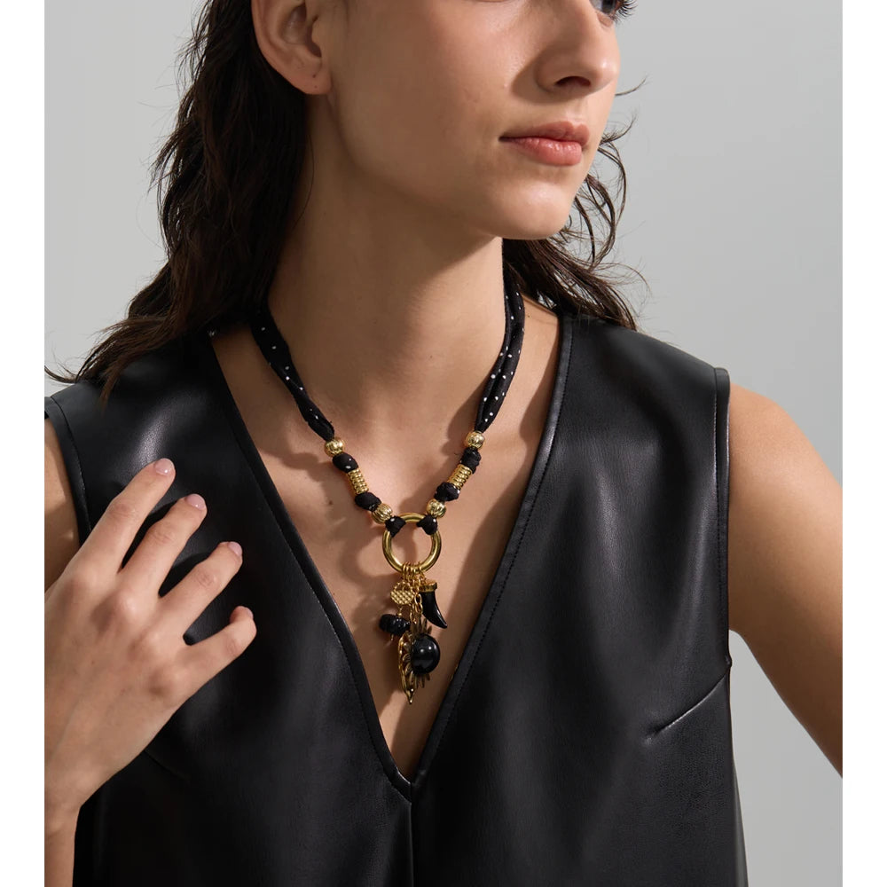 Isalene  Necklaces Gold / Black Mix / 16" + 3" extender (40 cm + 7.5 cm) Noir Charm Scarf Necklace