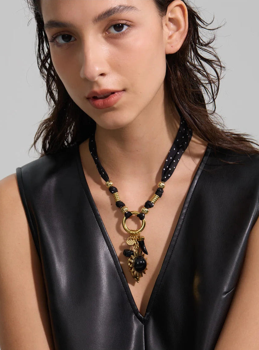 Isalene  Necklaces Gold / Black Mix / 16" + 3" extender (40 cm + 7.5 cm) Noir Charm Scarf Necklace