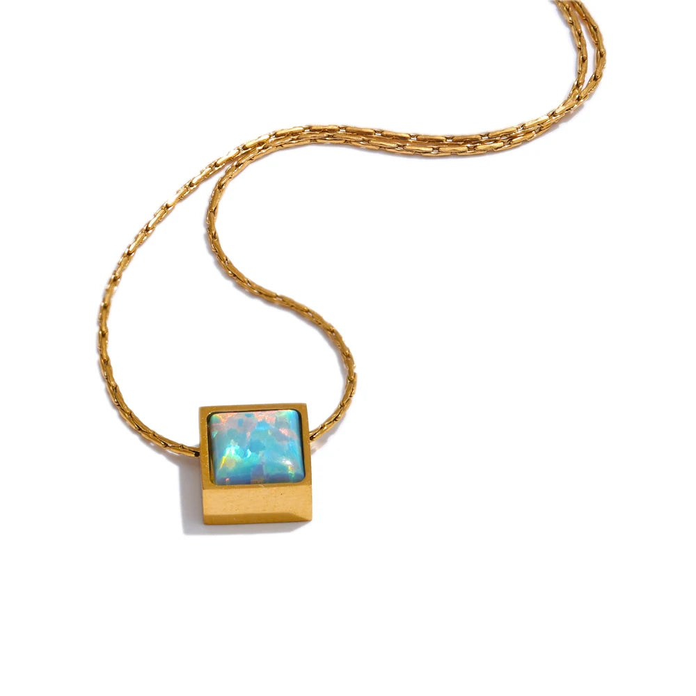 Isalene  Necklaces Gold / Blue Opal Opaline Block Necklace