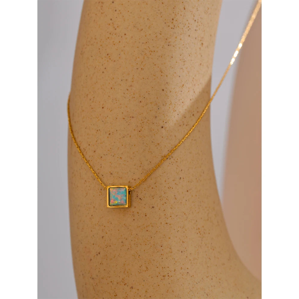 Isalene  Necklaces Gold / Blue Opal Opaline Block Necklace