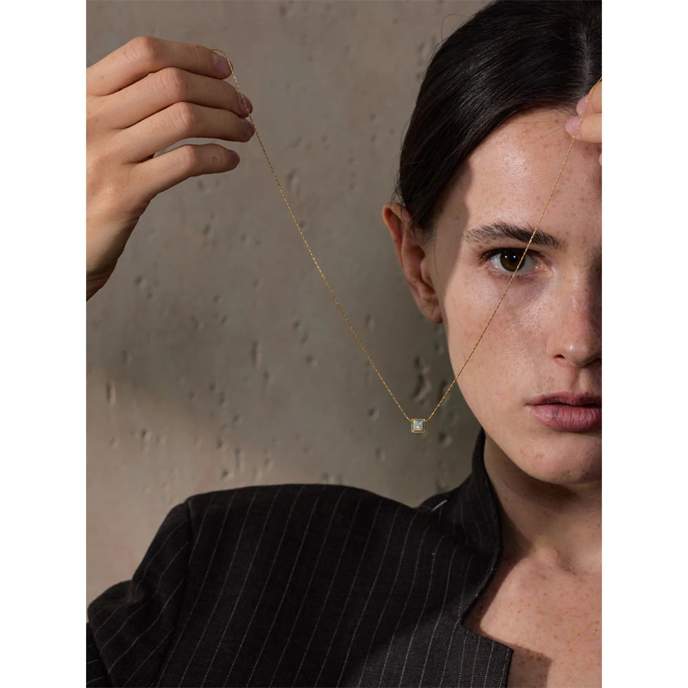 Isalene  Necklaces Gold / Blue Opal Opaline Block Necklace