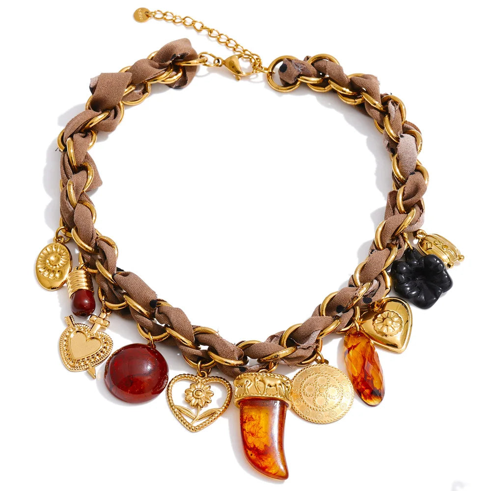 Isalene  Necklaces Gold / Brown Nomad Relic Charm Necklace