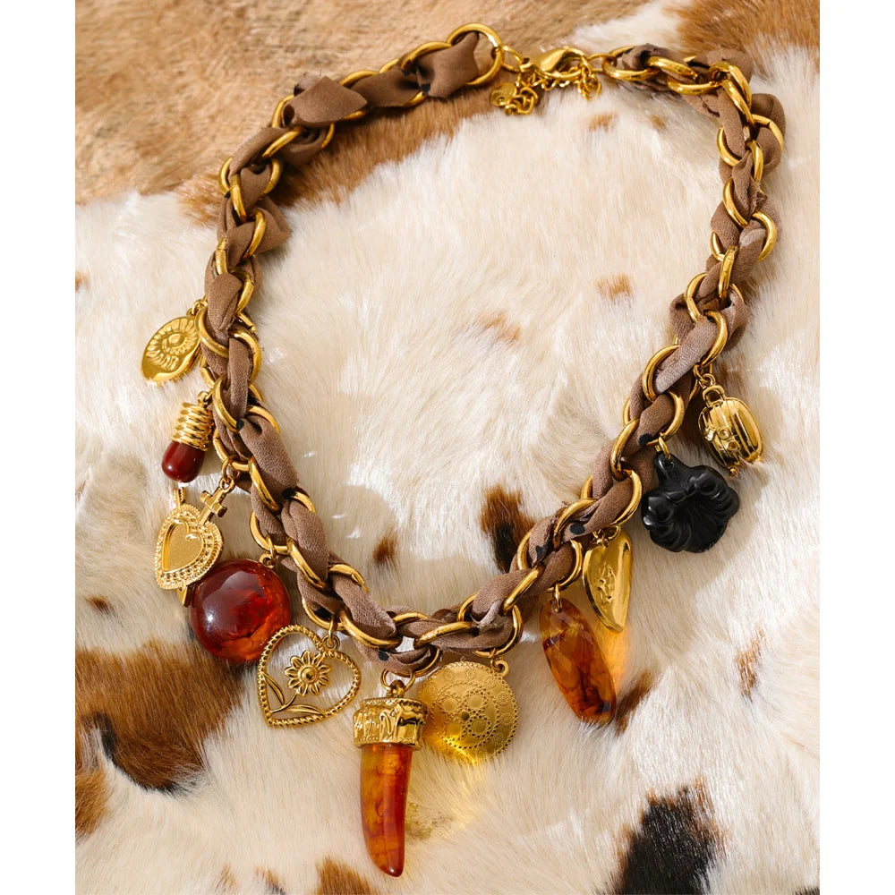 Isalene  Necklaces Gold / Brown Nomad Relic Charm Necklace