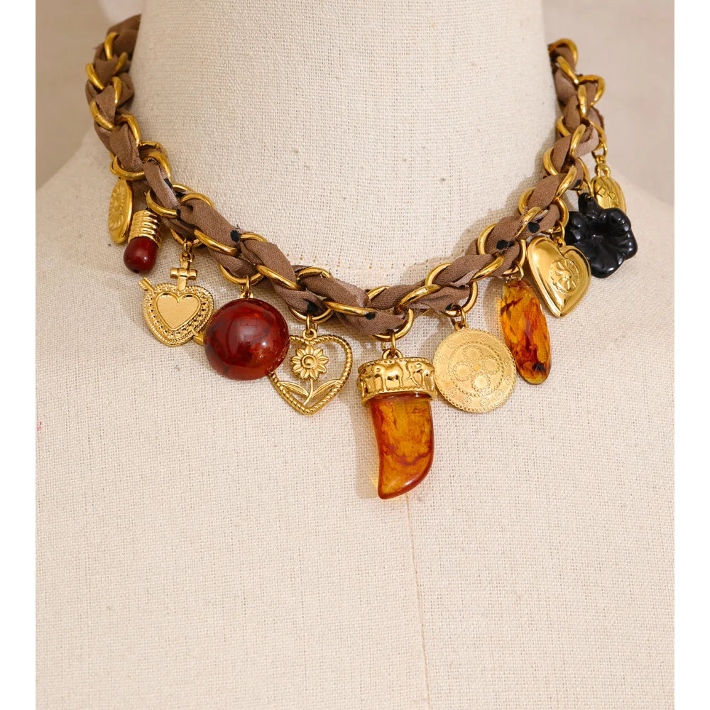 Isalene  Necklaces Gold / Brown Nomad Relic Charm Necklace