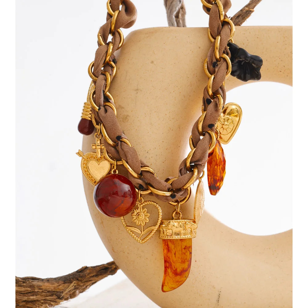 Isalene  Necklaces Gold / Brown Nomad Relic Charm Necklace