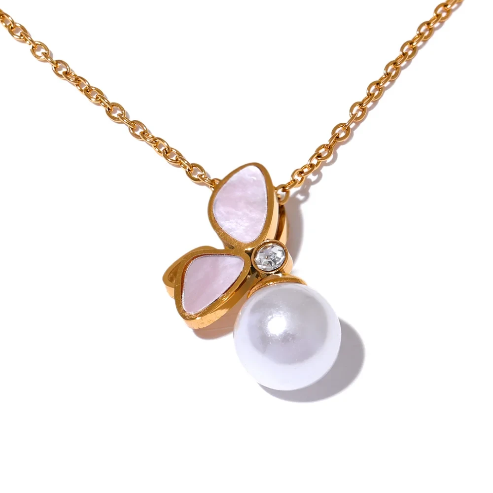 Isalene  Necklaces Gold Celeste Pearl Butterfly Necklace