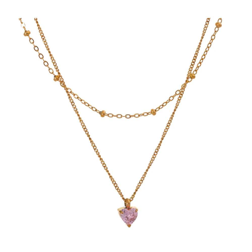 Isalene  Necklaces Gold Celeste Pink Heart Necklace