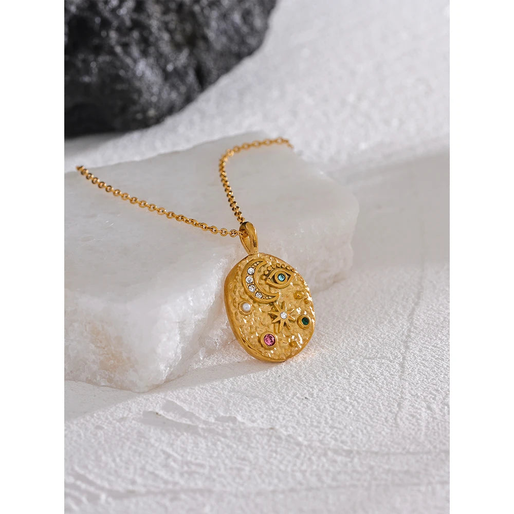 Isalene  Necklaces Gold Celestial Aura Pendant Necklace