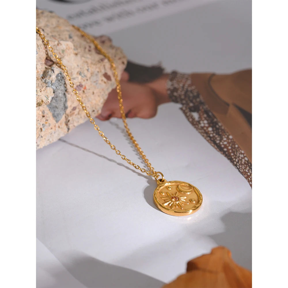 Isalene  Necklaces Gold Celestial Medallion Necklace