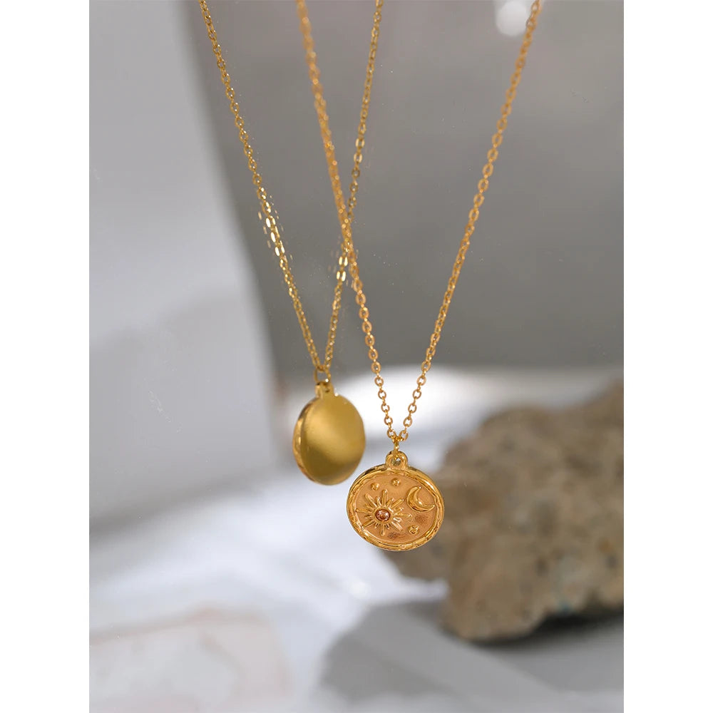 Isalene  Necklaces Gold Celestial Medallion Necklace