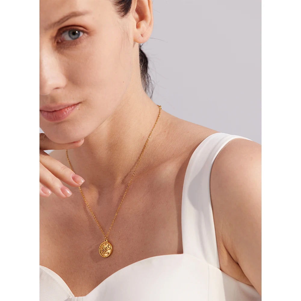 Isalene  Necklaces Gold Celestial Medallion Necklace