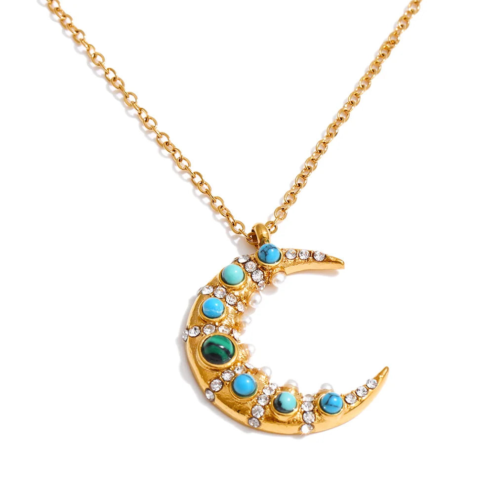 Isalene  Necklaces Gold Celestial Moonstone Crescent Necklace