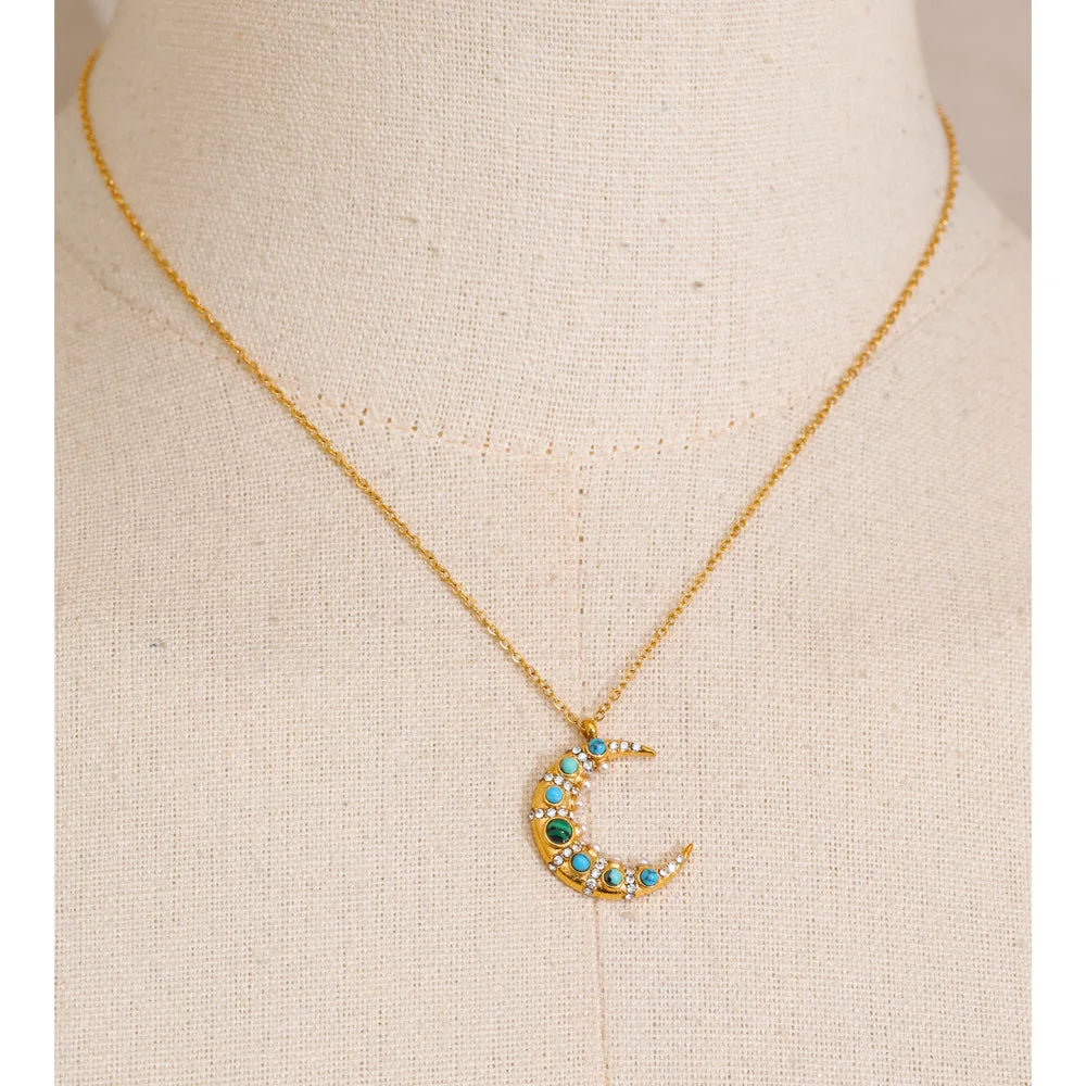 Isalene  Necklaces Gold Celestial Moonstone Crescent Necklace