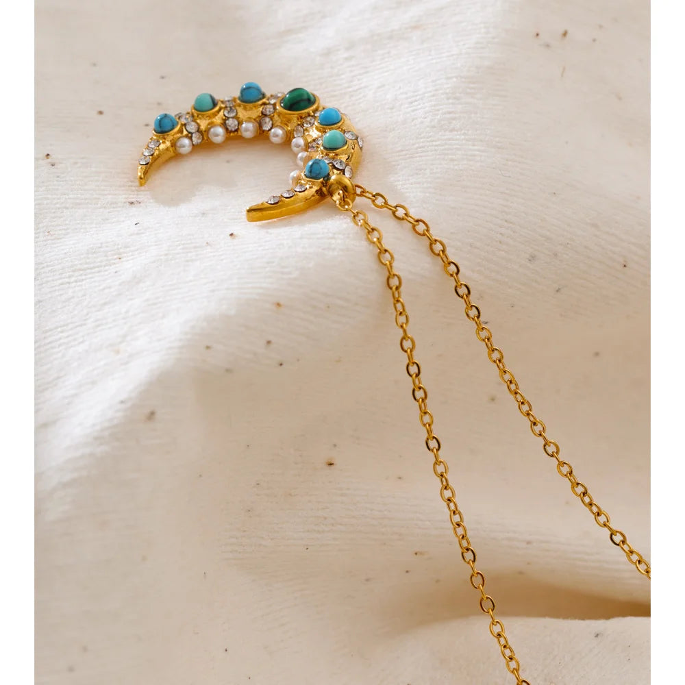 Isalene  Necklaces Gold Celestial Moonstone Crescent Necklace