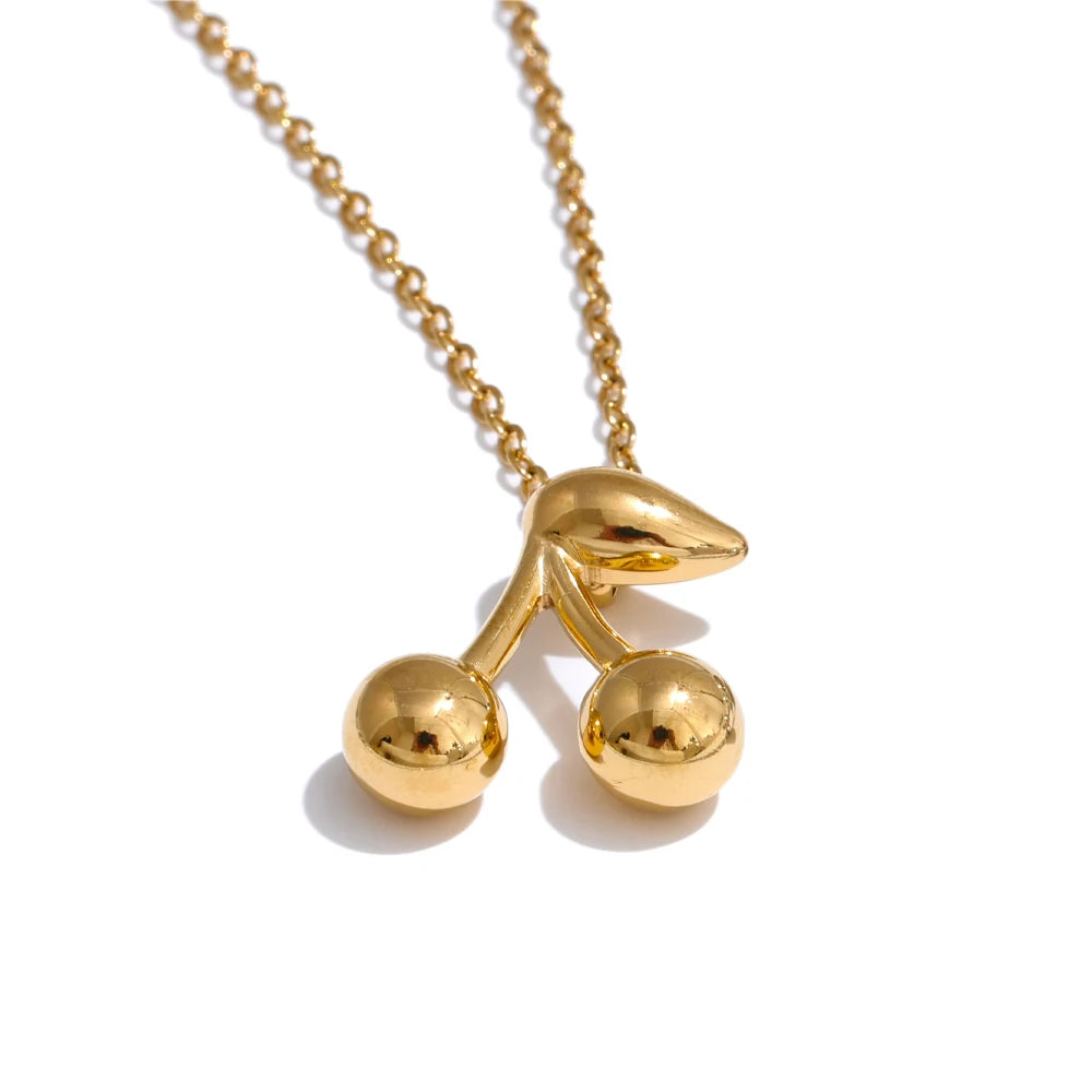 Isalene  Necklaces Gold Cherry Charm Necklace