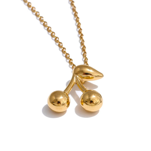Isalene  Necklaces Gold Cherry Charm Necklace