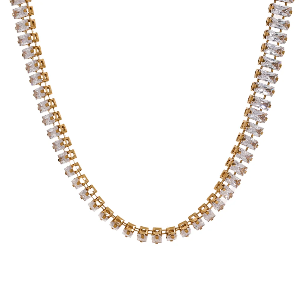 Isalene  Necklaces Gold Clear Sienna Tennis Necklace