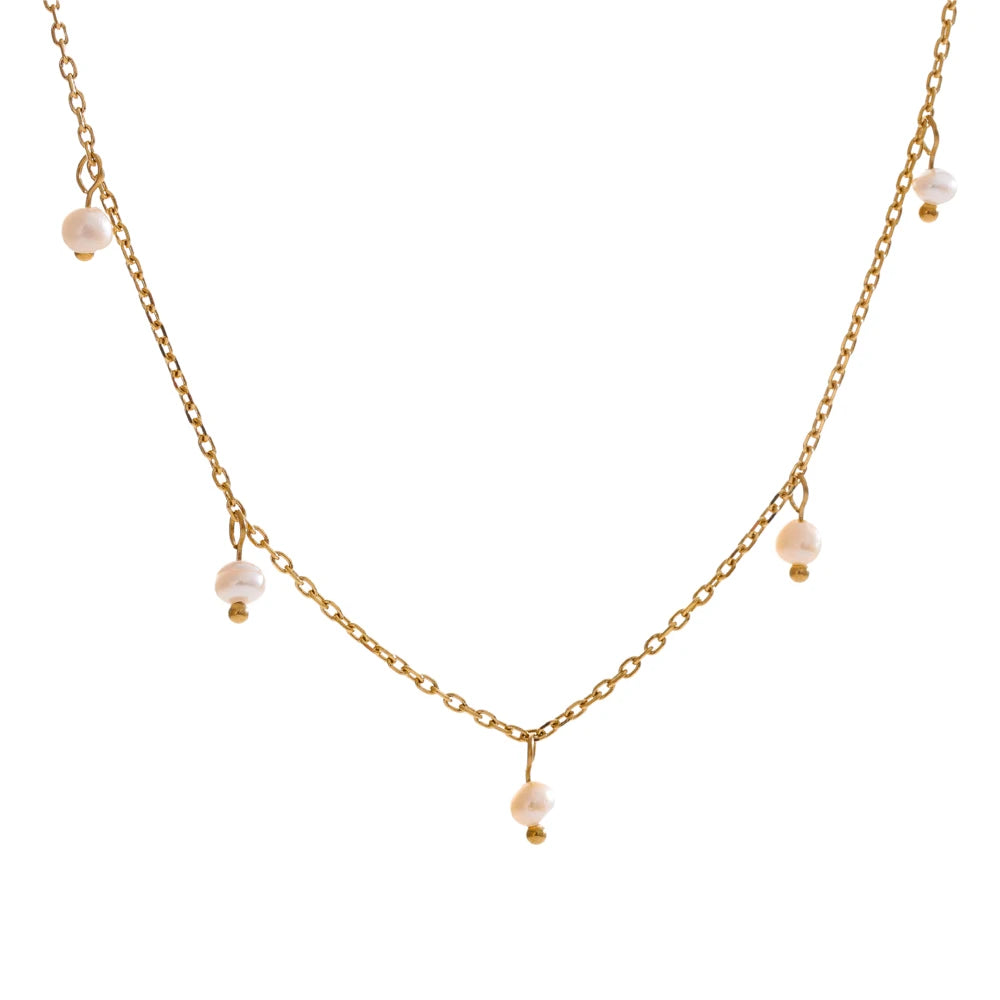 Isalene  Necklaces Gold Dainty Pearl Drop Necklace
