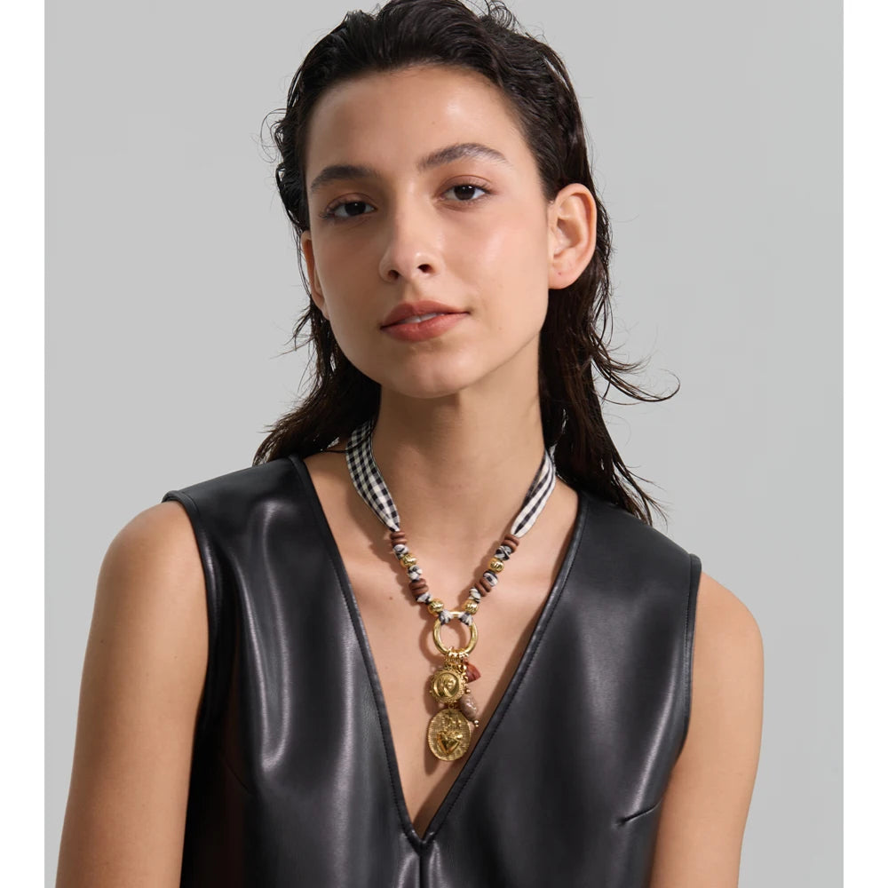 Isalene  Necklaces Gold / Gingham / Adjustable 16–18 in Valencia Gingham Charm Scarf Necklace